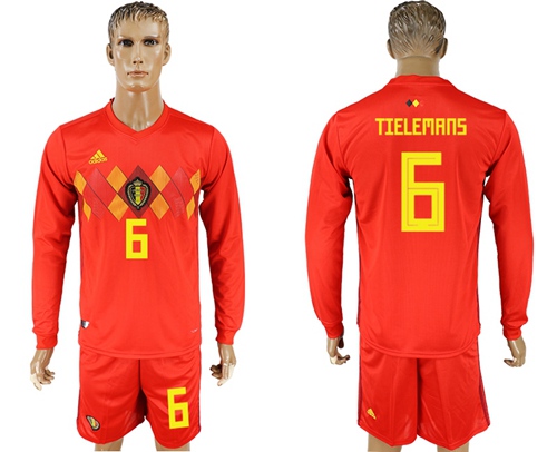 Belgium #6 Tielemans Red Home Long Sleeves Soccer Country Jersey